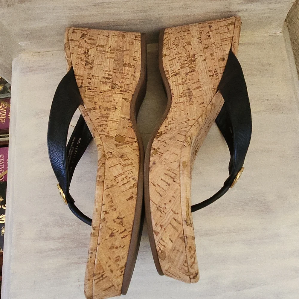 TORY BURCH CORK WEDGE SLIPPERS FLIP FLOPS SANDALS - Picture 3 of 8